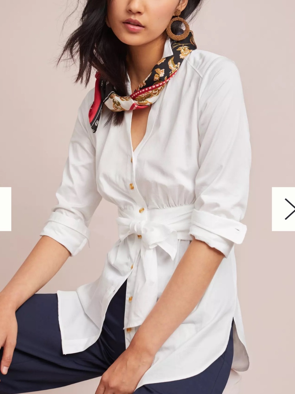 Anthropologie White Tie-Waist Button-Down Shirt